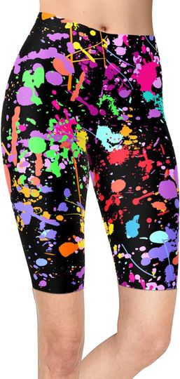 Discover sissycos Women's Artistic Splash Printed Biker Shorts Buttery Soft Workout Leggings