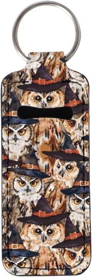 Discover Witch Owl Print Chapstick Holder Keychain Clip-on Sleeve Chap Stick Pouch Lip Balm