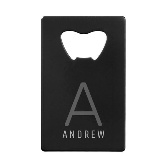 Discover Personalized Modern Monogram Gray Black Credit Card Bottle Opener