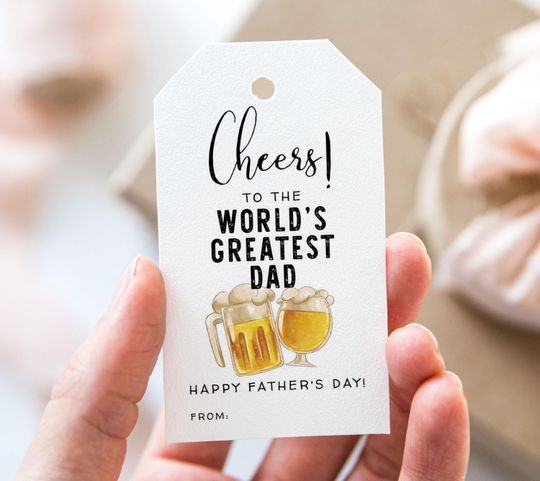 Discover Cheers To The World's Greatest Dad Tag, Printable Happy Father's Day Favor Tags, Beer Father's Day Gift Tag