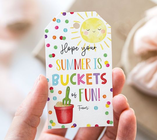 Discover Hope Your Summer Is Buckets Of Fun Tag, Printable End Of School Year Favor Tags, Bucket Have a Great Summer Vacation Gift Tag