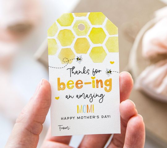Discover Thanks For Bee-ing an Amazing Mom Tag, Printable Happy Mother's Day Favor Tags, Honey Bee Honeycomb Mother's Day Gift Tag