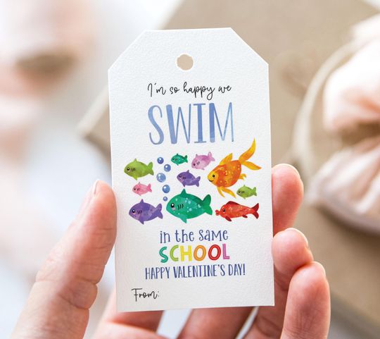 Discover I'm So Happy We Swim In The Same School Tag, Printable Happy Valentine's Day Favor Tags, Fish Valentine's Day Gift Tag