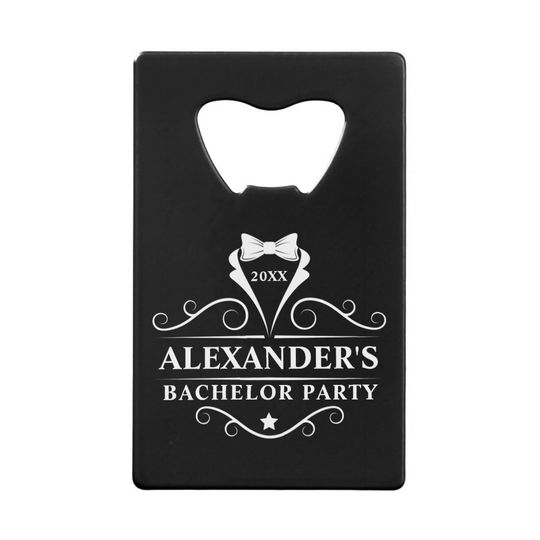 Discover Bachelor Party Tuxedo Tie Black Credit Card Bottle Opener