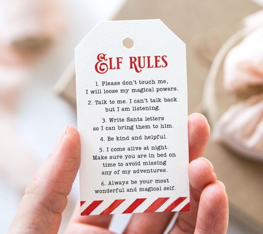 Discover Elf Rules To Follow Tag, Hello From Your Elf, Elf Arrival Letter Mail, Printable Merry Christmas Favor Tags, Simple Elf Tradition Gift Tag
