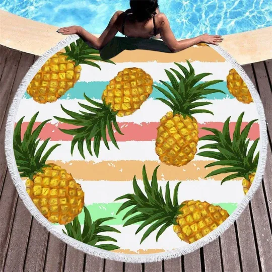 Discover Pineapple Rainbow Stripes Large Round Summer Beach Towel