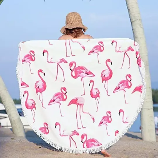 Discover Beach Towel Large Round Beach Blanket Microfiber Quick Dry Beach Pink Flamingo