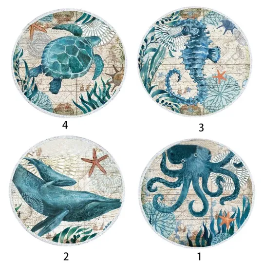 Discover 59 Inches Round Beach Towel Ocean Sea Octopus Microfiber Blanket Large Roundie f