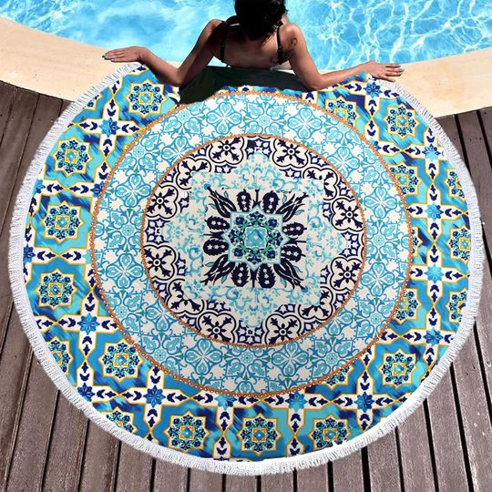 Discover Pafusen Round Mandala Beach Towel Blanket/Boho Hippie Tapestry, Roundie Yoga Meditation Mat Picnic Rug, Bohemian Table Cloth with Tassels, Terry Towel Material, 60 inch Cute Towels, Gifts for Women