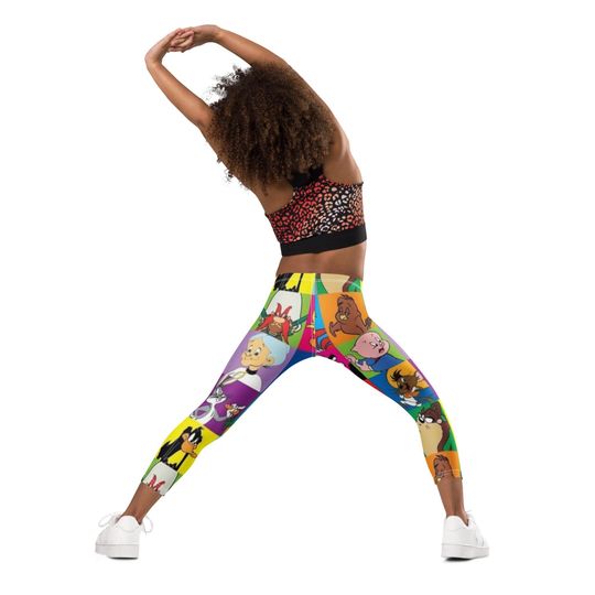 Discover Retro Cartoon Collage  Classic Characters Leggings for Kids Kid's Leggings