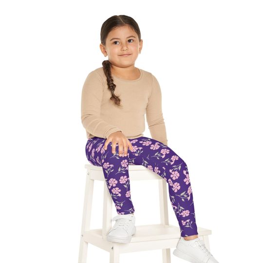 Discover Trendy Kids Leggings, Pink Floral Purple Dance