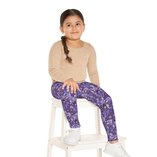 Discover Purple Floral Stem Leggings, Girls Trendy Stretch