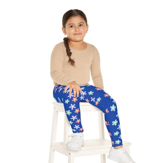 Discover Flower Kids Blue Leggings, Trendy Stretchy Dance
