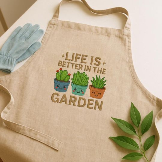 Discover Embroidered Life Is Better In The Garden Apron, Custom Embroidered Garden Apron, Kitchen/Cooking/Florist/Gardening Apron, Gift for Her