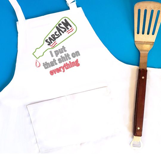 Discover Embroidered Kitchen Apron, Funny Apron, Sarcasm, I Put that Shit on Everything, Bib Apron, Cooking Apron, Bakers Gift Idea