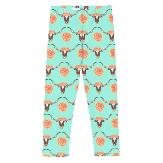 Discover Longhorn Floral - Turquoise Kid's Leggings