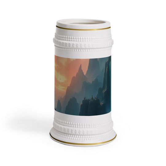 Discover Landscape Stein Mug with Mountains, Beer Enthusiast Gift, Party Decor Piece