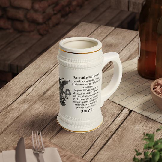 Discover St Michael the Archangel Beer Stein Mug, Latin, English, Deacon, Priest, Ordination