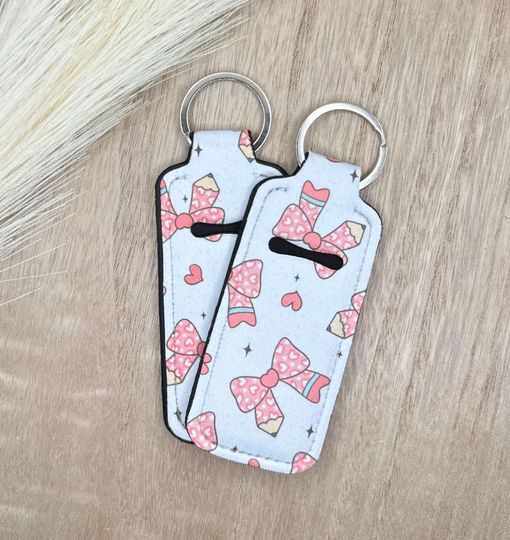 Discover Pencil Teacher Bows | Neoprene Chapstick Holder Key Chain Lip Balm Holder
