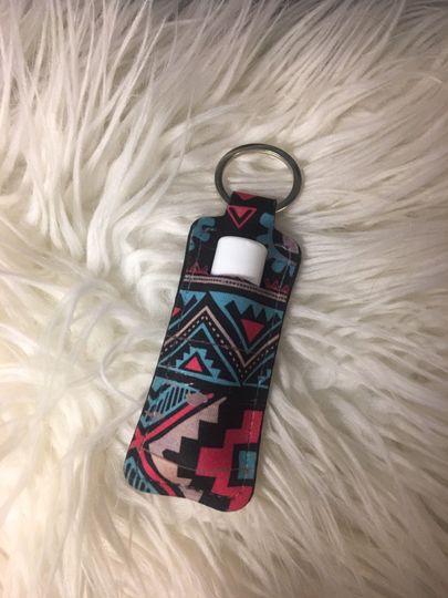 Discover Aztec Print Chapstick Holder Keychain
