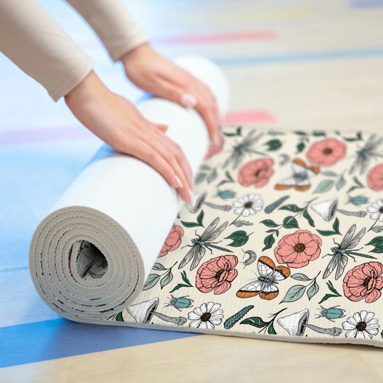 Discover Flower Dragon Fly Mushroom Cottagecore Foam Yoga Mat
