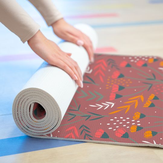 Discover Lively Mint Best Foam Yoga Mat; Lovely Flower in Redwood