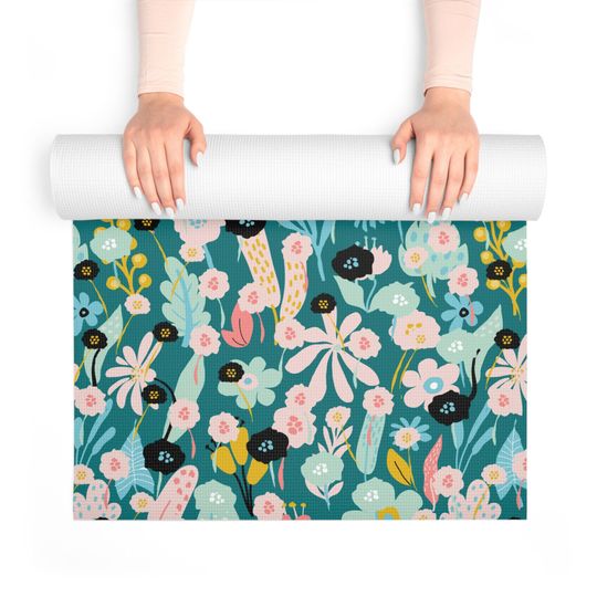 Discover Lively Mint Best Foam Yoga Mat; Abstract Floral in Green and Pink