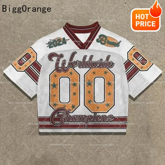 Discover Streetwear Y2K V-neck Football Jersey T Shirt Crop Top Mesh Baseball Jersey
