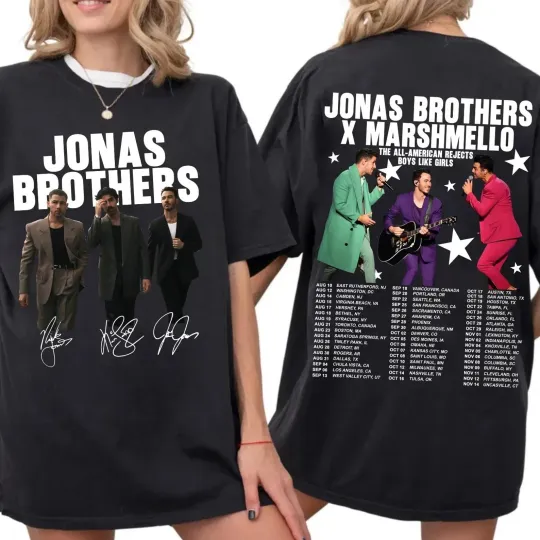 Discover Jonas Bros 20th Annivesary Tour 2025 Shirt, Vintage Jonas Brothers Tour T-shirt