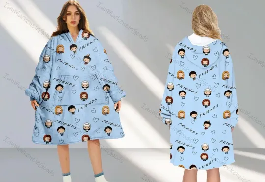 Discover Friends TV Series Hoodie Blanket, Friends Chibi Winter Hoodie Blanket Cozy Gift