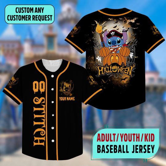 Discover Custom Stitchh Halloween Baseball Jersey, Disneyyy Halloween Baseball Jersey
