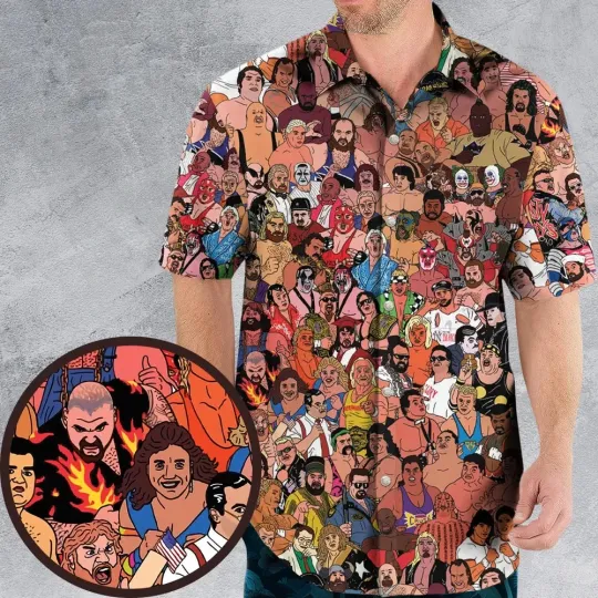 Discover 90s Professional Wrestlers Hawaiian Shirt Casual Button Down Shirt Unisex Adults