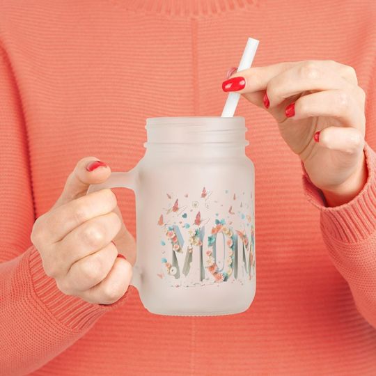 Discover Floral Mom Mason Jar Cup, Perfect Gift for Mothers Day, Drinkware for Mom