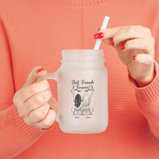Discover BFF drinking glass with name, best friend glass personalized, Mason Jar friendship