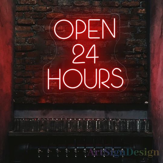 Discover Open 24 Hours Neon Lights, 24h Open Led Sign, Open Neon Sign, Window Sign,