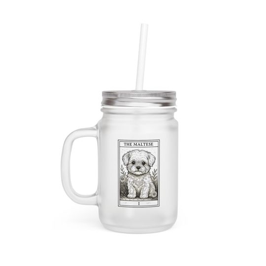 Discover Maltese Puppy Tarot Mason Jar Tumbler Cup, Cute Pet Lover Gift, Farmhouse Decor, Summer Party Cup