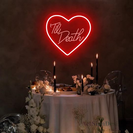 Discover Til Death Heart Neon Sign,Wedding Backdrop Neon Sign, Gothic Home Decor, Anniversary gift, Gothic Wedding Sign, Gothic themed wedding Sign
