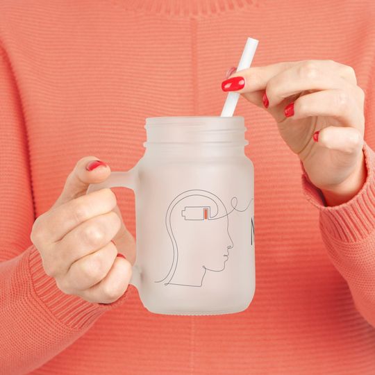 Discover Frosted mason jar with, 0 battery, mood forever, perfect for sipping on low-energy days. Fun, stylish, and totally relatable.