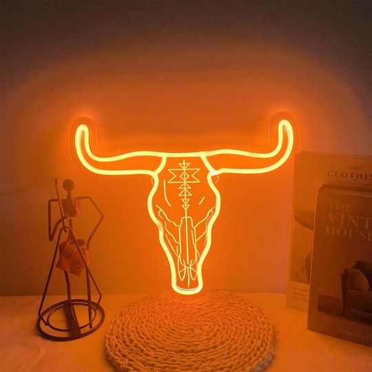 Discover Texas Bull Skull Neon Sign, Texas Wall Decor, Texas Longhorns Wall Art, man cave, Living Room Decor, Boyfriend Gifts, Personalized Gifts