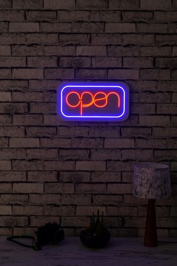 Discover Open, Handmade Neon Wall Decoration Signs and Messages, Blue and Yellow, Blue and Red, Handcrafted LED Neon Flash Messages, Home Gift Idea