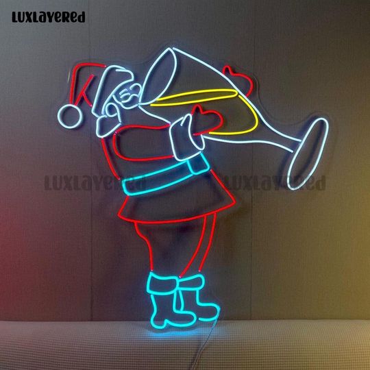 Discover Santa Claus With Champagne Neon Sign For, Santa Claus Led Light, Wine Led Light, Christmas Decor Led Light, Christmas Party Decor, Bar Decor