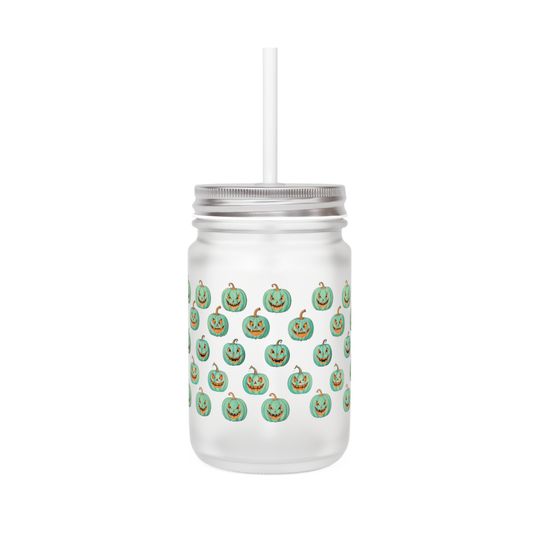 Discover Vintage Aqua Pumpkin Mason Jar - 12oz Frosted Glass Drinking Mug