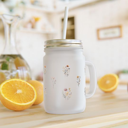 Discover Mason Jar, Flower Mason Jar, Cute Mason Jar, 12oz Mason Jar, Mason Jar With Straw