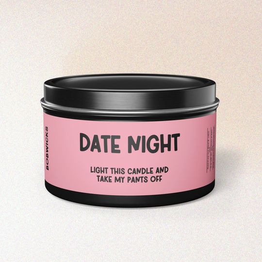Discover Date Night Candle | 8 oz Soy Wax Tin Candle in Black | Funny, Romantic Date Night gift for boyfriend or girlfriend