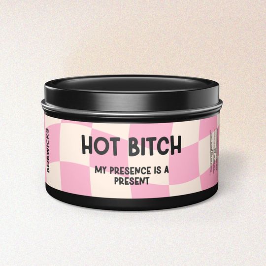 Discover Hot Bitch Candle | 8 oz Soy Wax Tin Candle in Black | Funny gift for Best Friend or Girlfriend