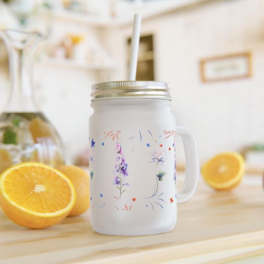 Discover Enchanting Mason Jar with July Birth Flower Design - A Rustic Wedding Essential and Farmhouse Kitchen Favorite