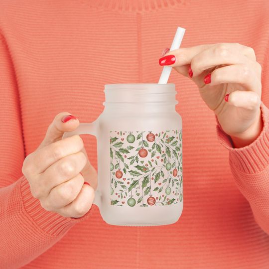 Discover Festive Christmas Bauble Frosted Mason Jar Holiday Drinkware Gift Reusable Frosted Tumbler