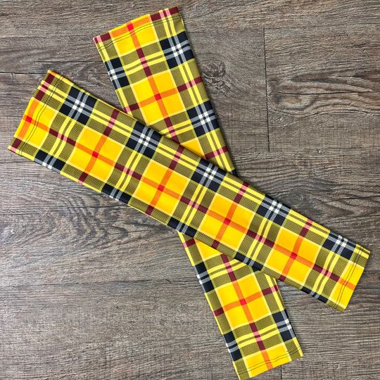 Discover Compression Arm Sleeves in Yellow Plaid Print Spandex - Running Arm Warmers
