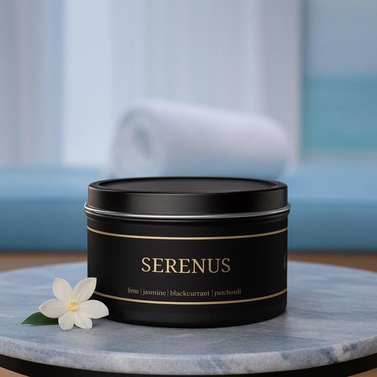 Discover Tin Candles, Serenus Spa Retreat Scent, Elegant Latin Inspired Decor, Calm and Bright Candle, Serenity Gift, Tranquil Aromatherapy,