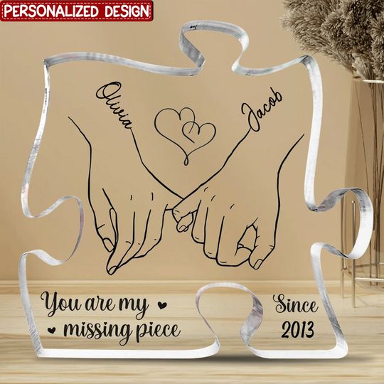 Discover You Are My Missing Piece - Couple Personalized Puzzle Shaped Acrylic Plaque